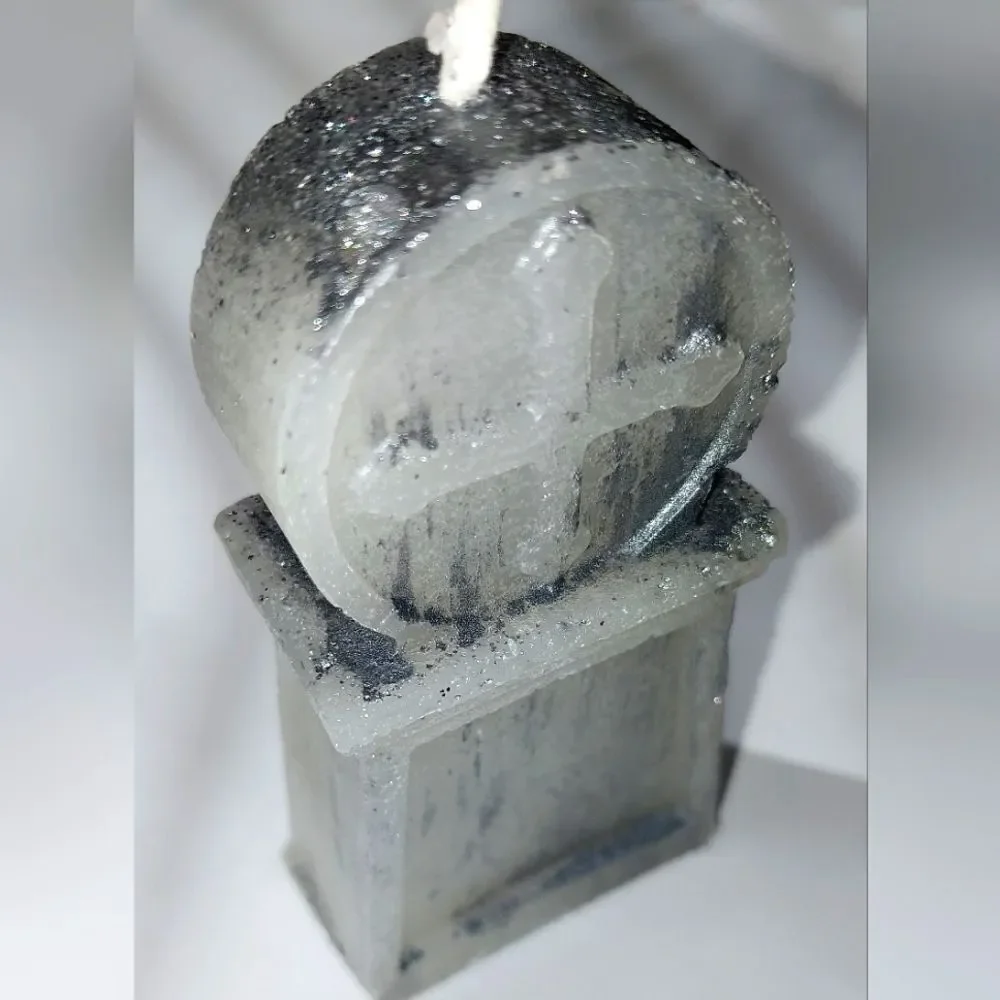 Hand crafted limited edition tombstone candle from our spooky candle collection
